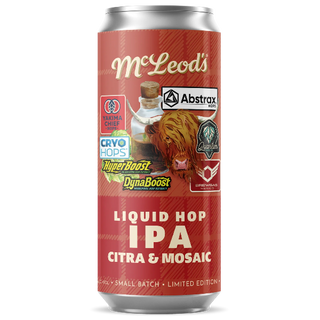 Can of Mr. Leod's Liquid Hop IPA with branding and product details on a white background