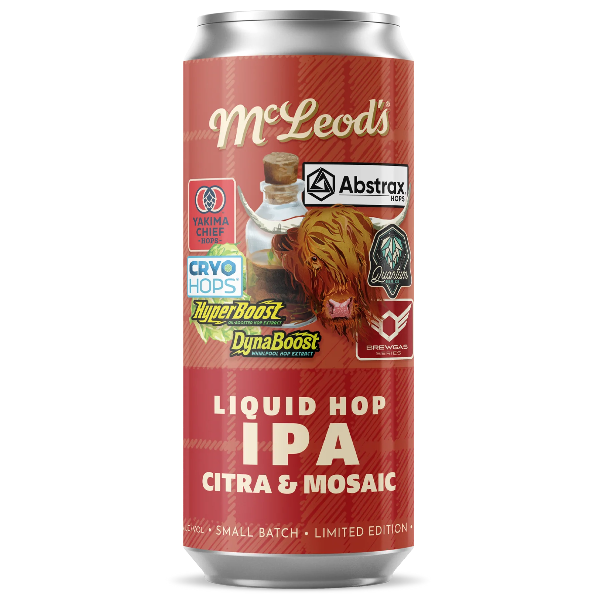 Can of Mr. Leod's Liquid Hop IPA with branding and product details on a white background