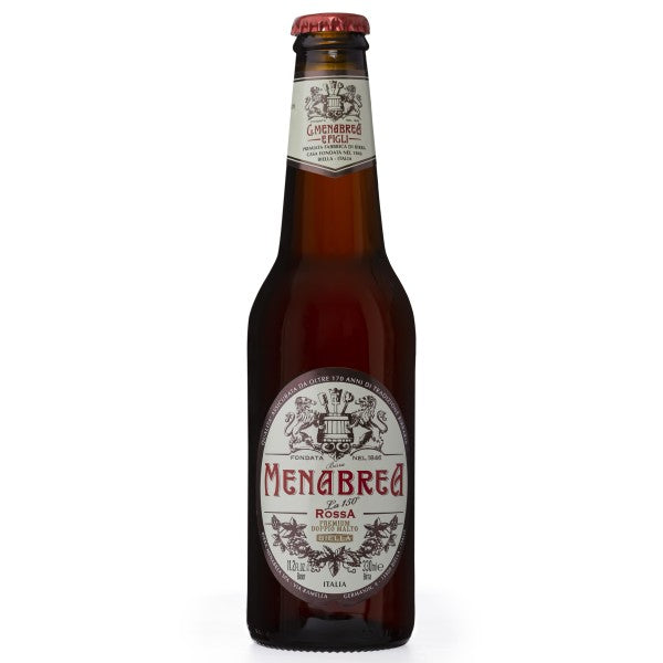 Menabrea beer bottle with label on a white background