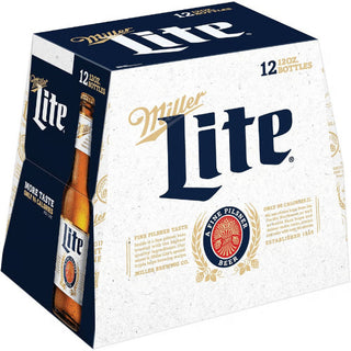 Miller Lite beer packaging with a bottle on a white background