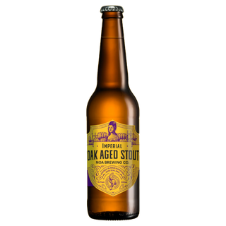 Brown beer bottle with a yellow label on a white background