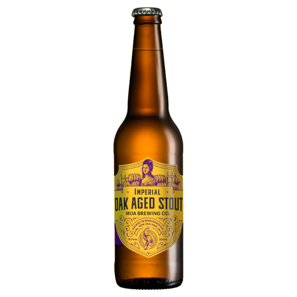Brown beer bottle with a yellow label on a white background