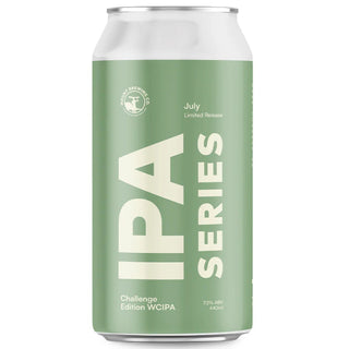 Green can of IPA Series with white text on a white background