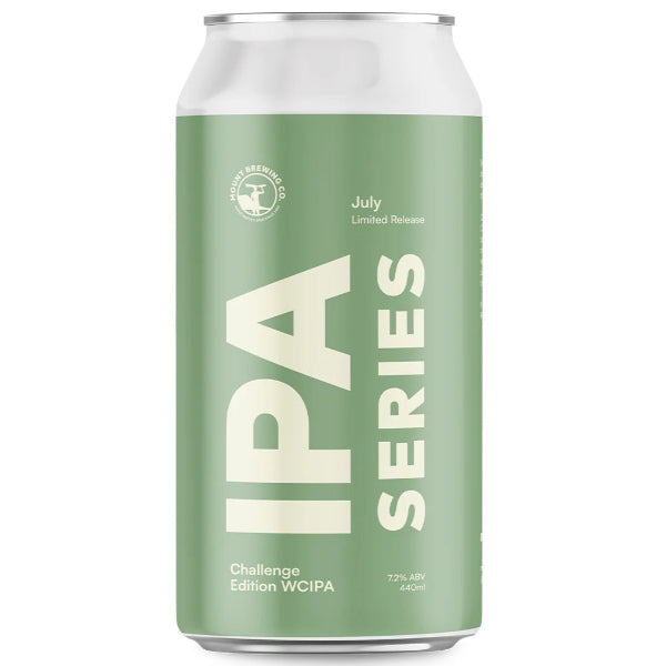 Green can of IPA Series with white text on a white background