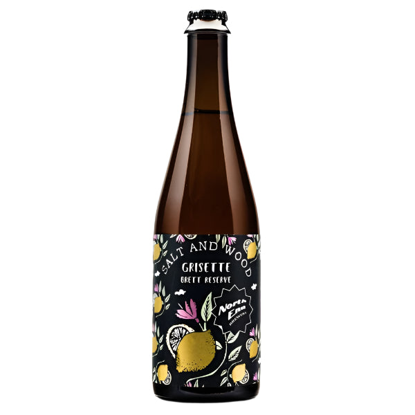 Brown bottle with a colorful label on a white background