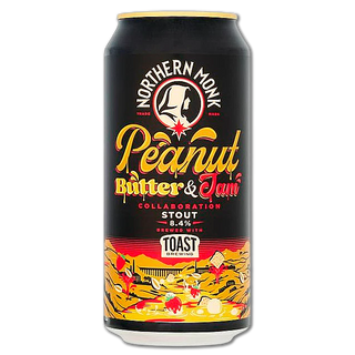 Beer can with 'Northern Monk Peanut Butter & Jam' branding on a white background