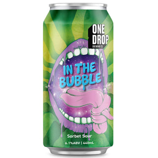 Canned drink with 'In the Bubble' and 'One Drop' branding on a white background