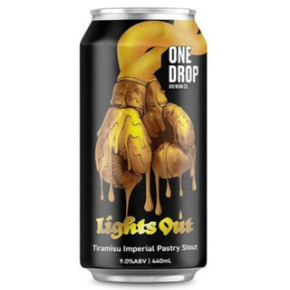 Beer can with artistic design and text on a white background
