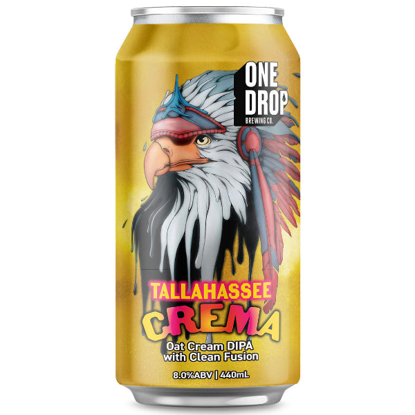 Beer can with an eagle design and 'One Drop' branding on a white background