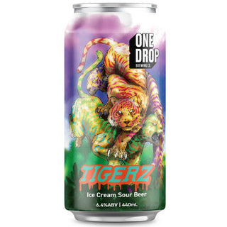 Can of Tigerz Ice Cream Sour Beer with colorful tiger design on a white background