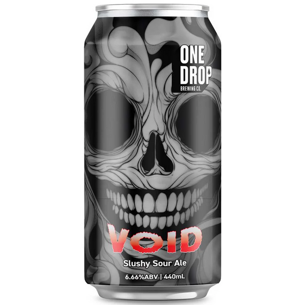 Can of One Drop Brewing Co. Void Slushy Sour Ale with skull design on a white background