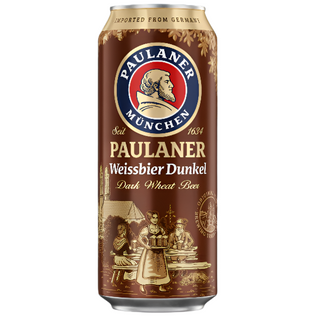 Paulaner beer can on a white background
