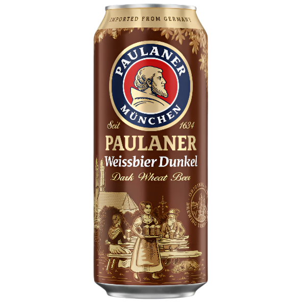 Paulaner beer can on a white background
