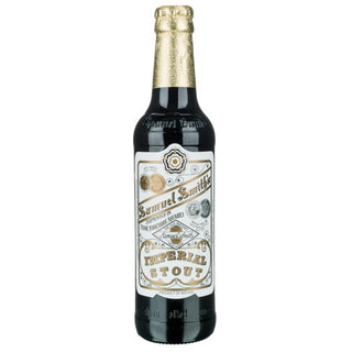 Bottle of Samuel Smith's Imperial Stout on a white background