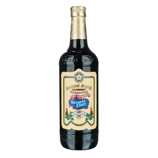 Bottle of Samuel Smith's Old Brewery Oatmeal Stout on a white background