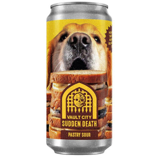 Can of Vault City Sudden Death Pastry Sour with a dog's face on the label