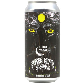 Beer can with 'Third Moon Brewing Co' and 'Sudden Death Brewing' branding on a black background.