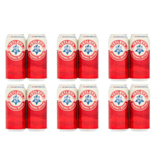 Multiple cans of Tetley's Original Bitter on a white background