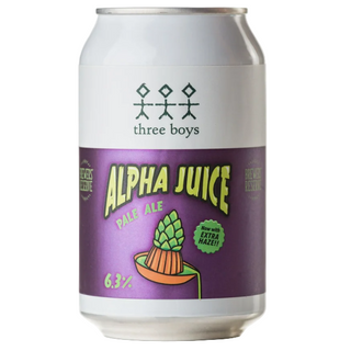 Can of 'Alpha Juice' Pale Ale by 'three boys' on a white background
