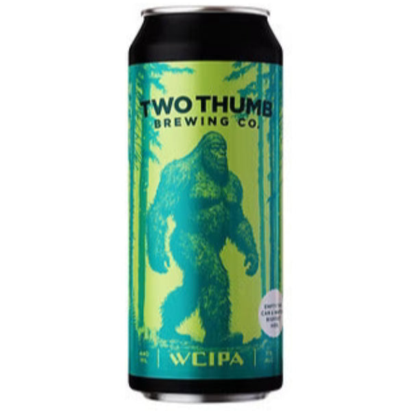 Two Thumbs Brewing Co. beer can with a green and blue design on a white background