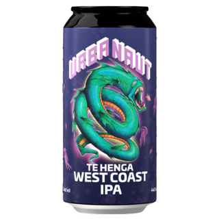 Beer can with a green dragon design on a pink background with 'New Release' text.