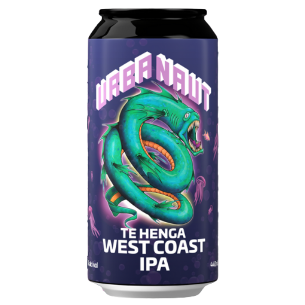 Beer can with a green dragon design on a pink background with 'New Release' text.