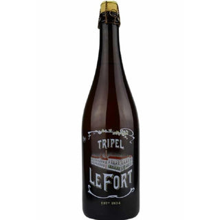 Bottle of Tripel Lefort beer on a white background