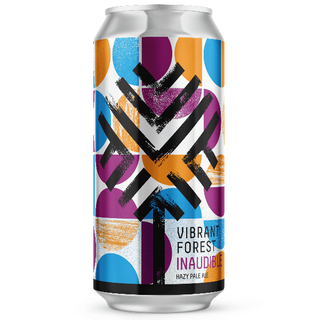 Beer can with colorful abstract design on a white background