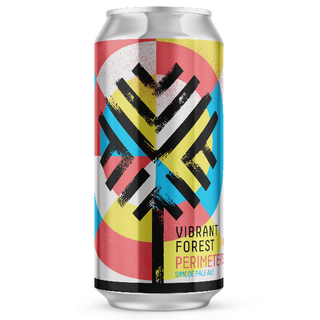 Can with colorful design and text on a white background